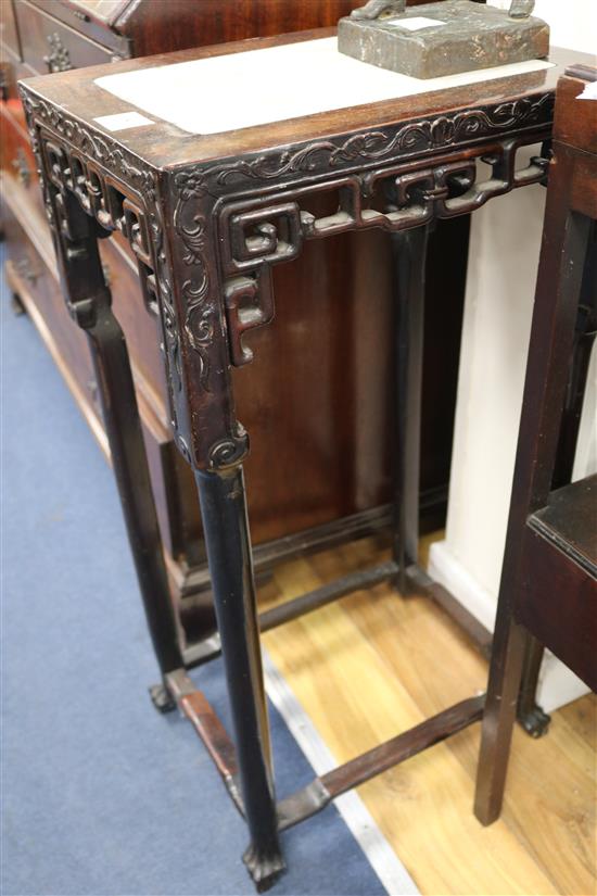 A Chinese marble inset hardwood occasional table, W.41cm